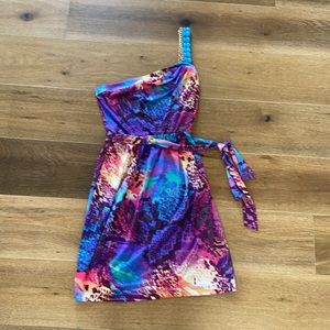 Purple and blue one shoulder dress